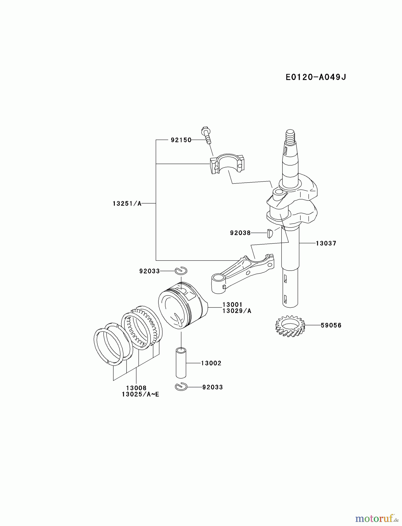 Kawasaki Motoren Motoren Vertikal FA210V - AS02 bis FH641V - DS24 FC150V-HS10 - Kawasaki FC150V 4-Stroke Engine PISTON/CRANKSHAFT