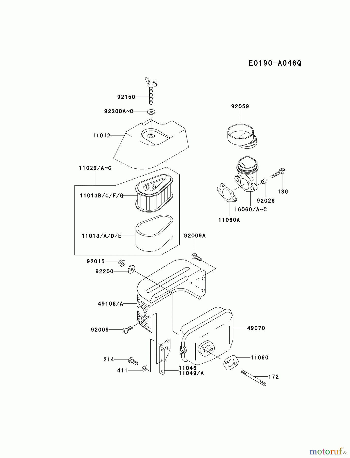 Kawasaki Motoren Motoren Vertikal FA210V - AS02 bis FH641V - DS24 FC150V-HS11 - Kawasaki FC150V 4-Stroke Engine AIR-FILTER/MUFFLER #1