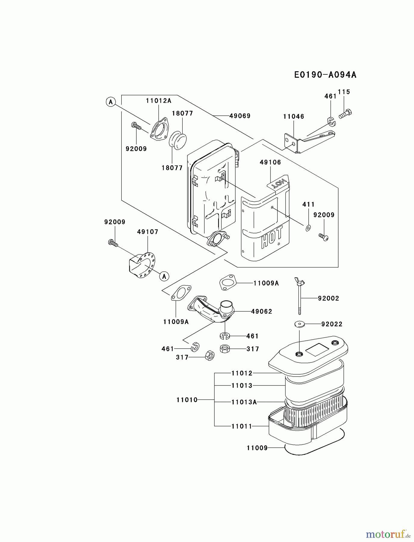 Kawasaki Motoren Motoren Vertikal FA210V - AS02 bis FH641V - DS24 FC401V-AS04 - Kawasaki FC401V 4-Stroke Engine AIR-FILTER/MUFFLER