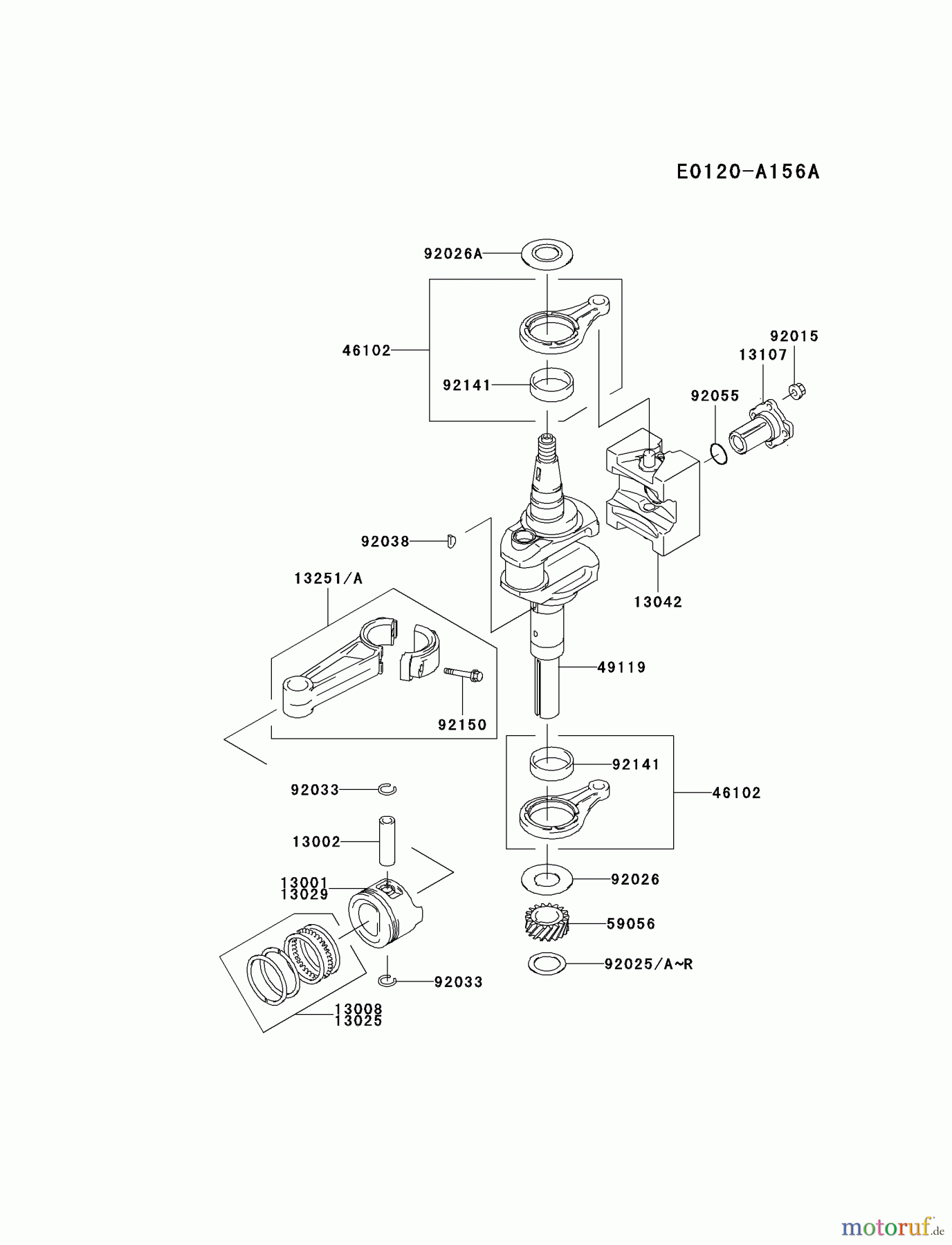 Kawasaki Motoren Motoren Vertikal FA210V - AS02 bis FH641V - DS24 FC420V-AS28 - Kawasaki FC420V 4-Stroke Engine PISTON/CRANKSHAFT
