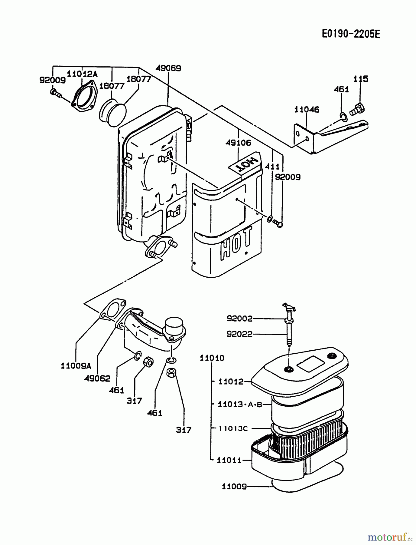 Kawasaki Motoren Motoren Vertikal FA210V - AS02 bis FH641V - DS24 FC420V-AS13 - Kawasaki FC420V 4-Stroke Engine AIR-FILTER/MUFFLER