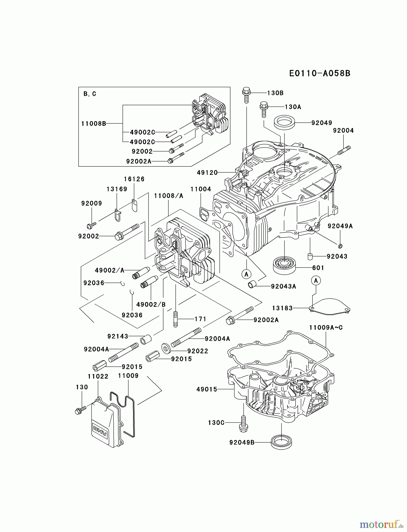 Kawasaki Motoren Motoren Vertikal FA210V - AS02 bis FH641V - DS24 FC420V-BS06 - Kawasaki FC420V 4-Stroke Engine CYLINDER/CRANKCASE