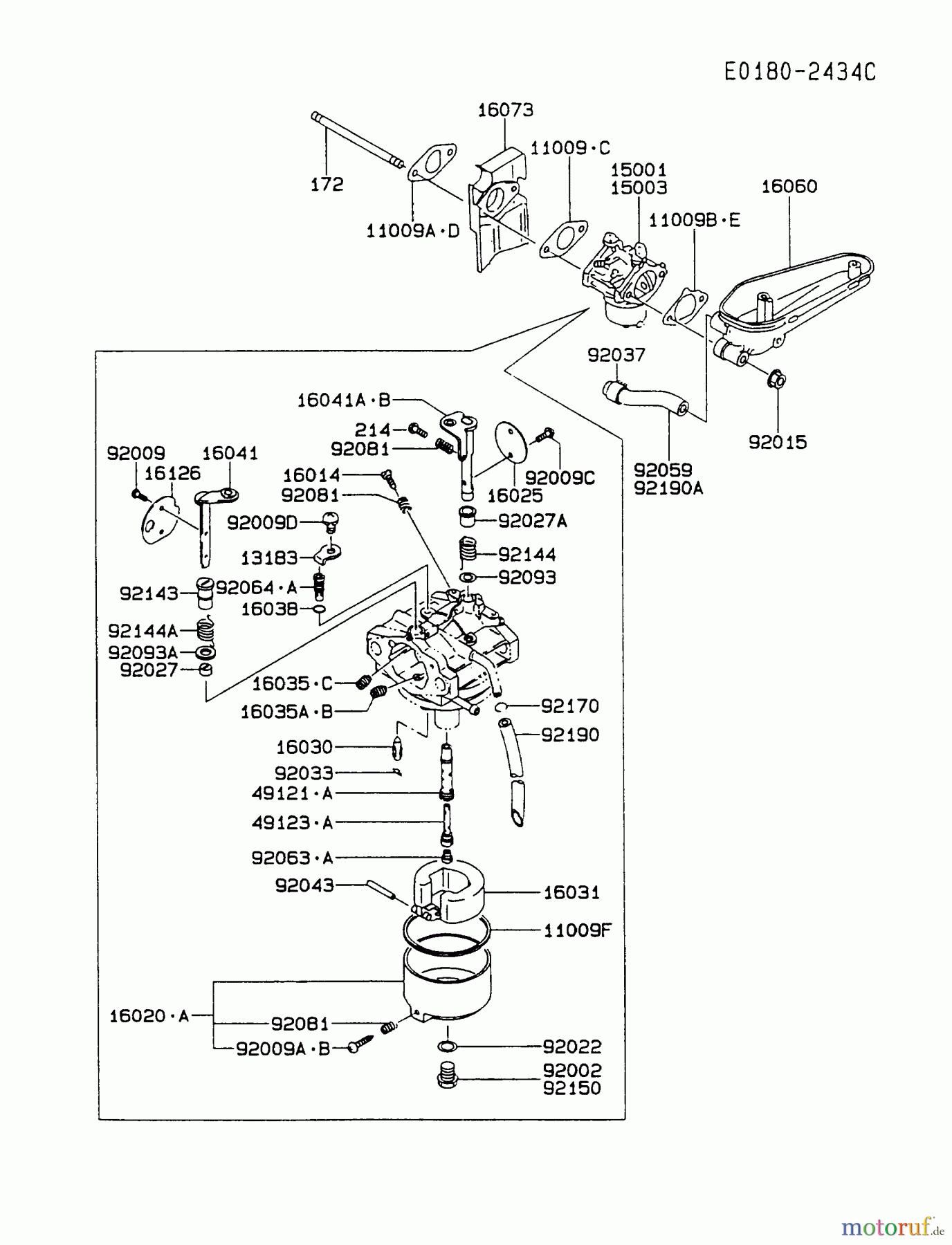 Kawasaki Motoren Motoren Vertikal FA210V - AS02 bis FH641V - DS24 FC420V-AS07 - Kawasaki FC420V 4-Stroke Engine CARBURETOR #1
