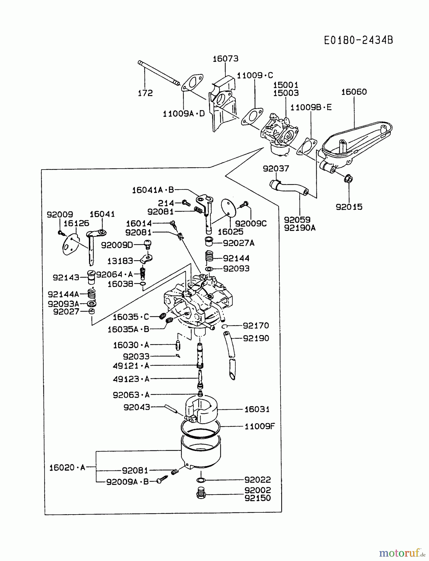 Kawasaki Motoren Motoren Vertikal FA210V - AS02 bis FH641V - DS24 FC420V-CS01 - Kawasaki FC420V 4-Stroke Engine CARBURETOR #1