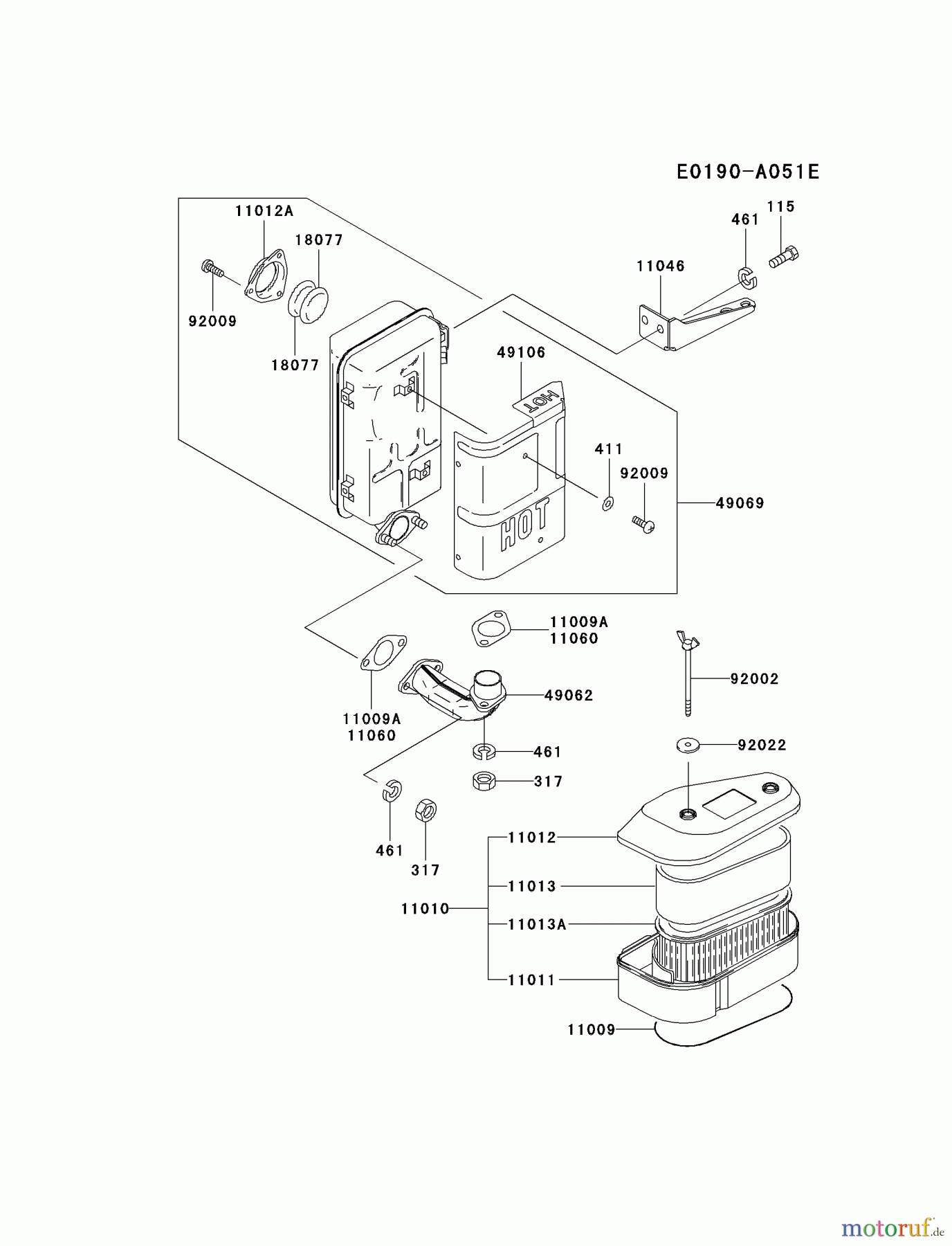 Kawasaki Motoren Motoren Vertikal FA210V - AS02 bis FH641V - DS24 FC420V-ES18 - Kawasaki FC420V 4-Stroke Engine AIR-FILTER/MUFFLER