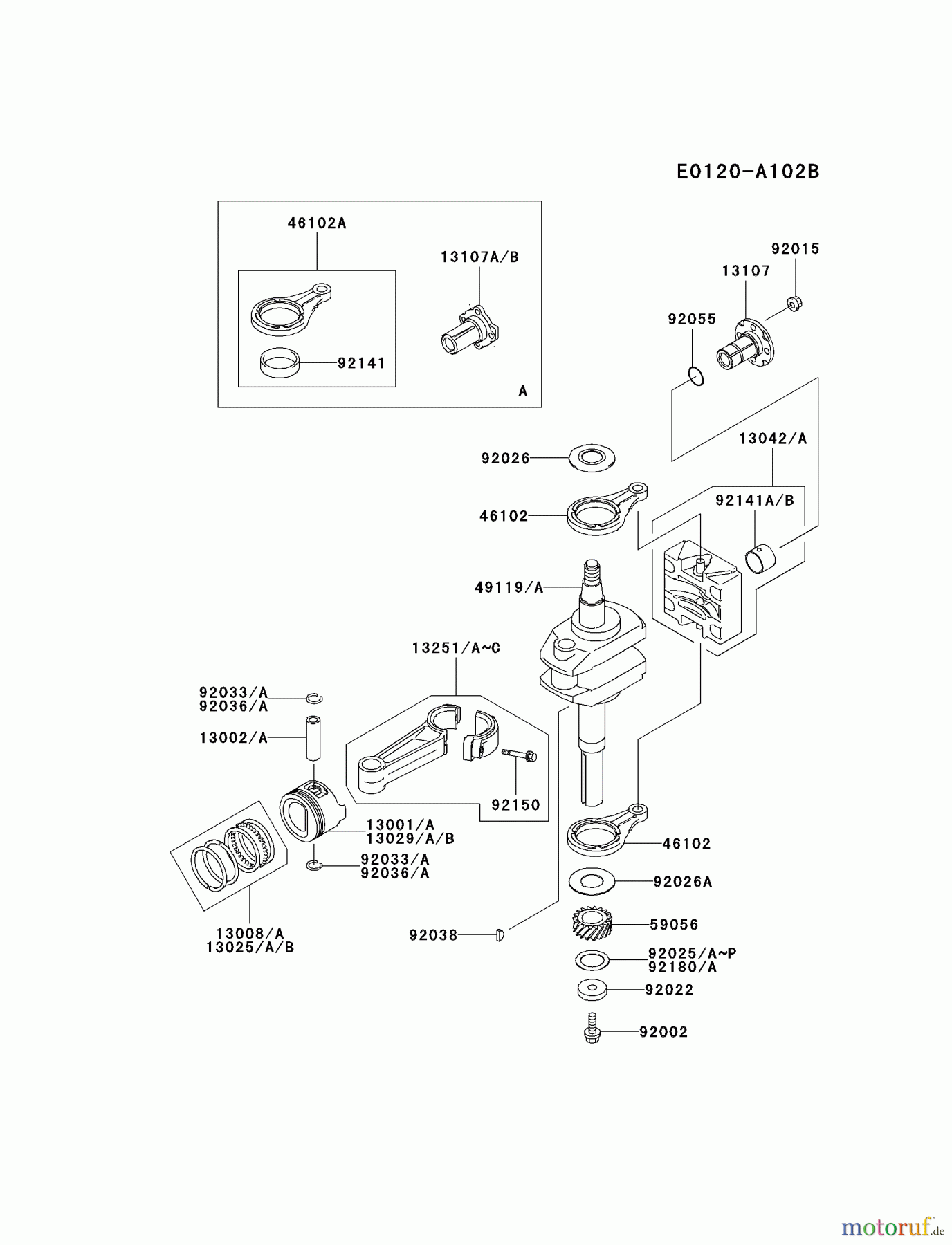 Kawasaki Motoren Motoren Vertikal FA210V - AS02 bis FH641V - DS24 FC540V-DS16 - Kawasaki FC540V 4-Stroke Engine PISTON/CRANKSHAFT #1
