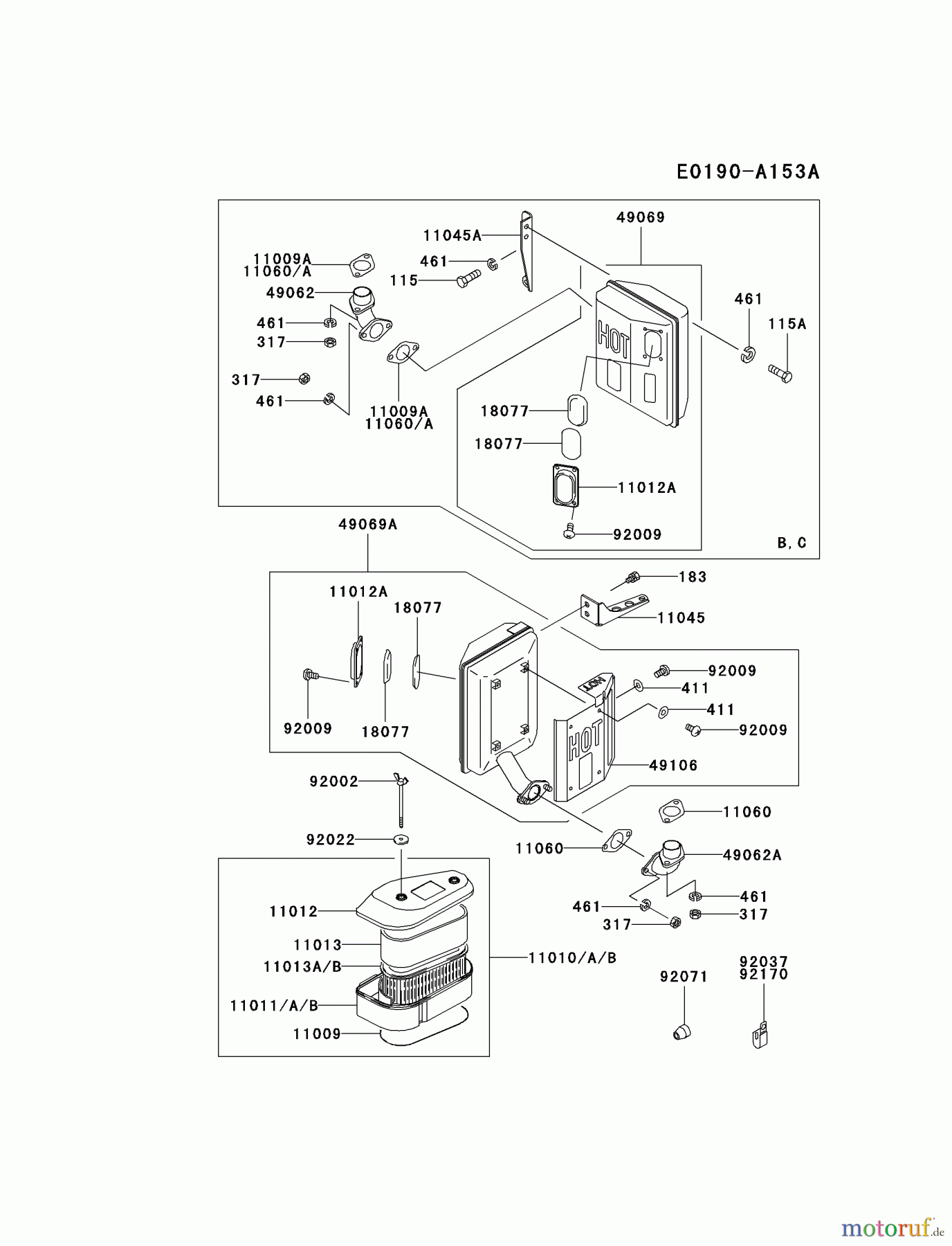 Kawasaki Motoren Motoren Vertikal FA210V - AS02 bis FH641V - DS24 FC540V-HS03 - Kawasaki FC540V 4-Stroke Engine AIR-FILTER/MUFFLER