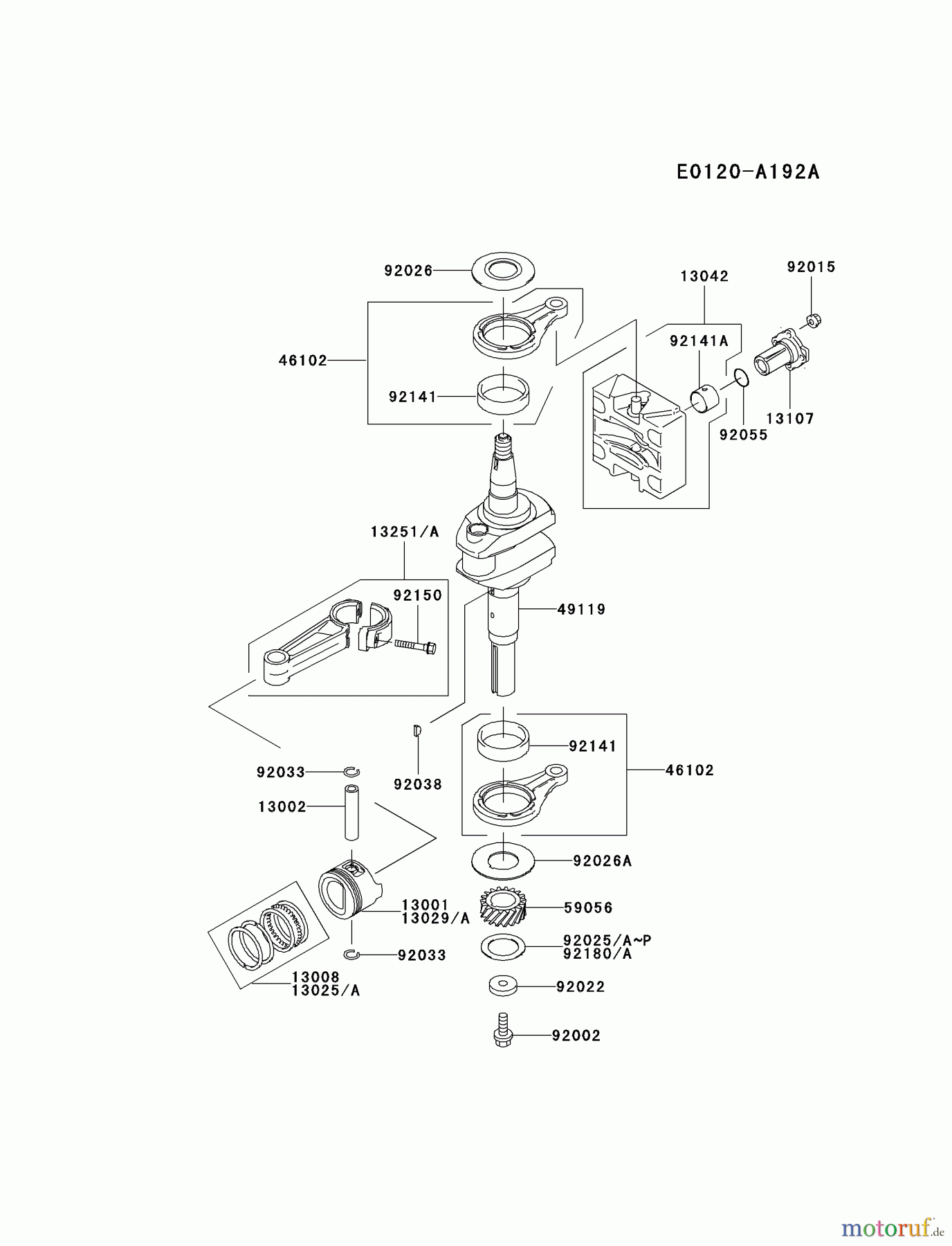 Kawasaki Motoren Motoren Vertikal FA210V - AS02 bis FH641V - DS24 FC540V-LS03 - Kawasaki FC540V 4-Stroke Engine PISTON/CRANKSHAFT