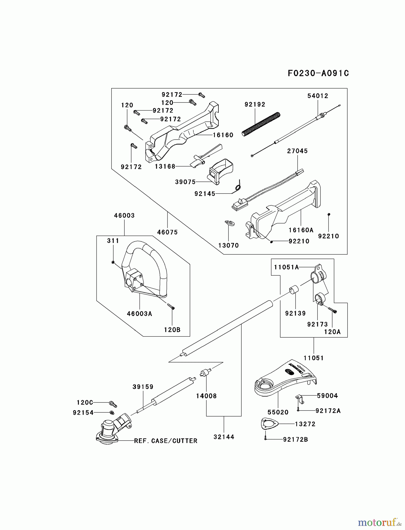 Kawasaki Geräte Trimmer, Faden / Bürste HA027X-CS00 (KGT27C) - Kawasaki Grass Trimmer PIPE/HANDLE/GUARD