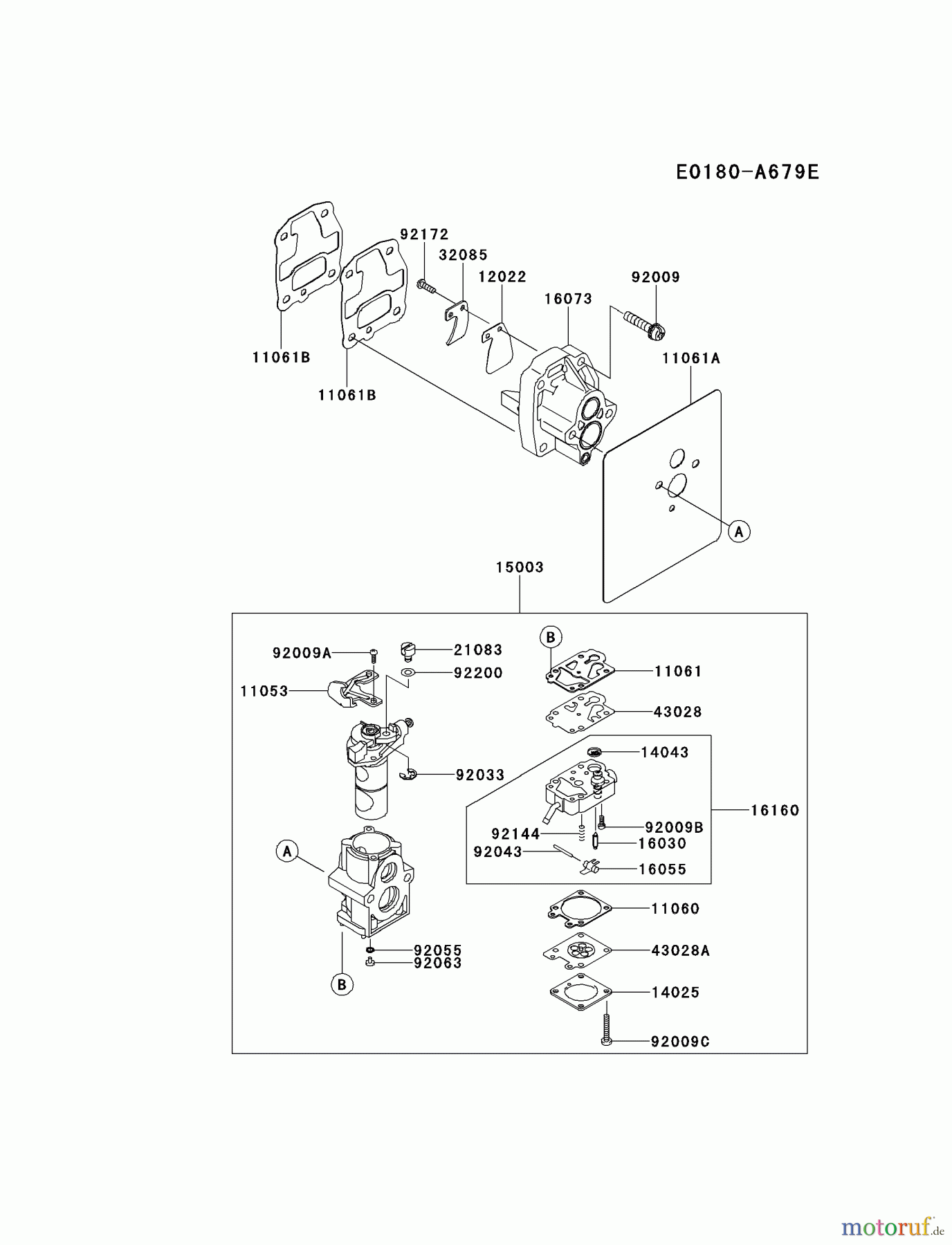  Kawasaki Geräte Bläser / Sauger / Häcksler / Zerkleinerer KRB750B-A7 (KRB750B) - Kawasaki Backpack Blower CARBURETOR