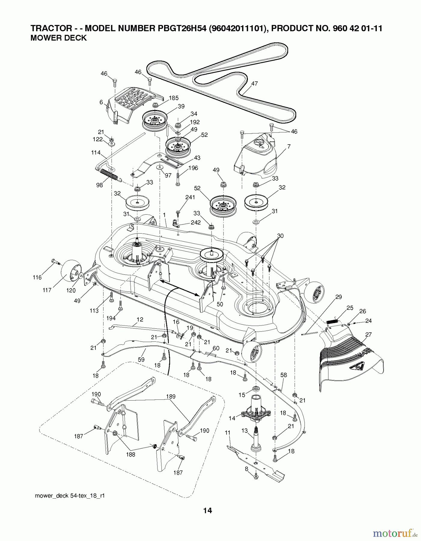  Poulan / Weed Eater Rasen und Gartentraktoren PBGT26H54 (96042011101) - Poulan Pro Lawn Tractor (2010-04) MOWER DECK / CUTTING DECK