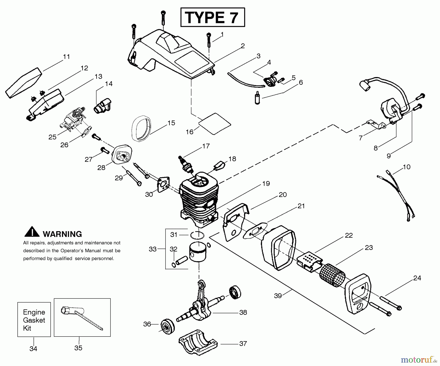 Poulan / Weed Eater Motorsägen 2050 (Type 7) - Poulan Pioneer Chainsaw Engine Assembly Type 7