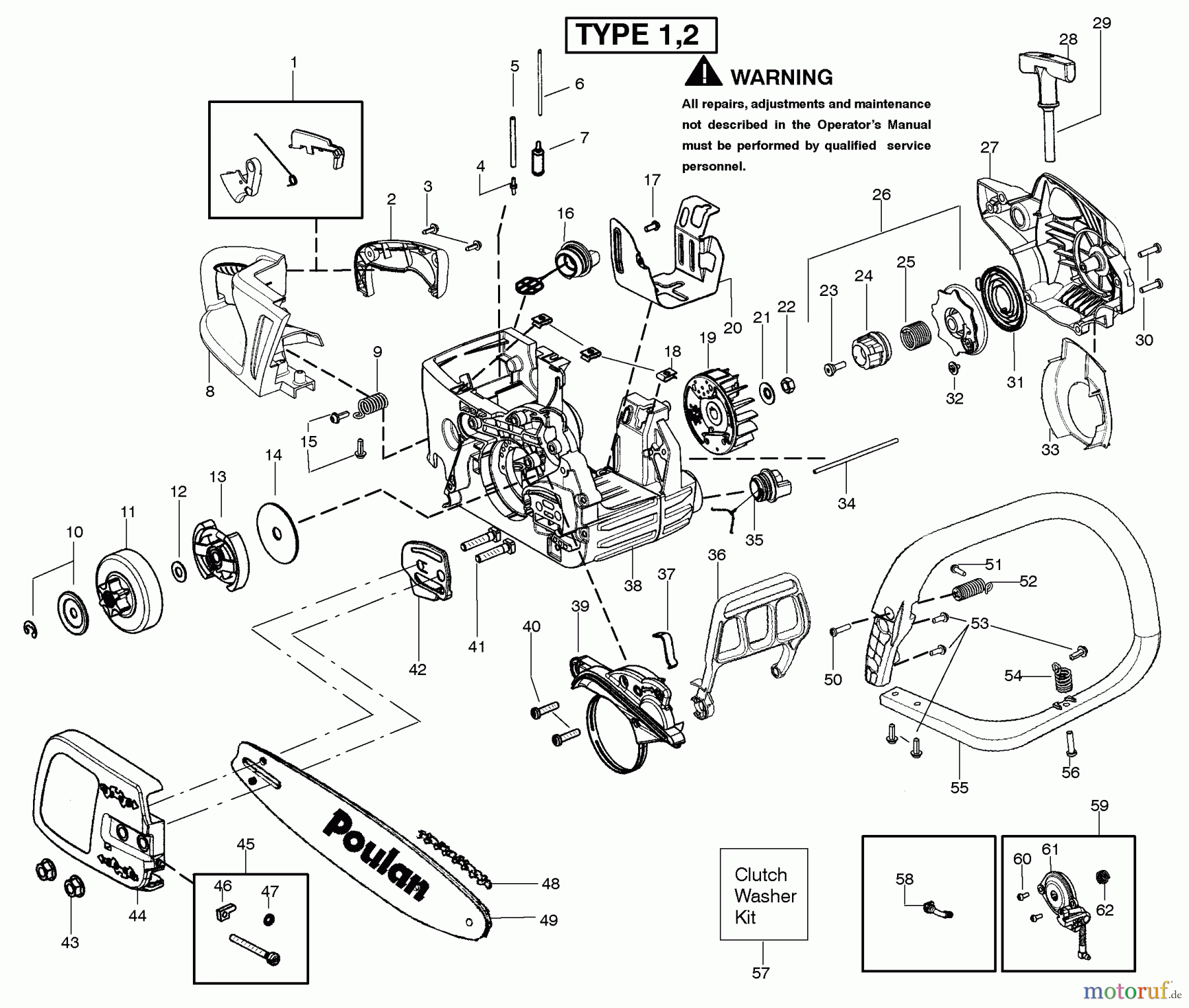  Poulan / Weed Eater Motorsägen P4018AV-BH (Type 1) - Poulan Chainsaw Handle, Chassis & Bar Assembly Type 1,2