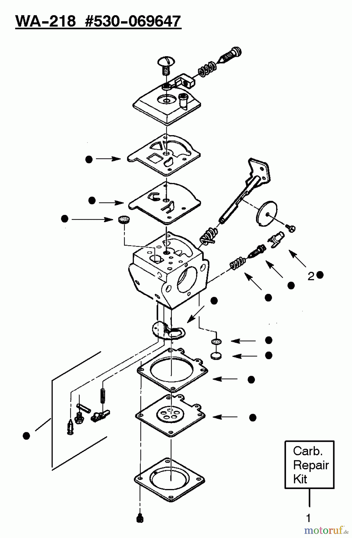  Poulan / Weed Eater Motorsensen, Trimmer 112 - Poulan Pro String Trimmer Carburetor Assy. (WA-218) PN 530-069647