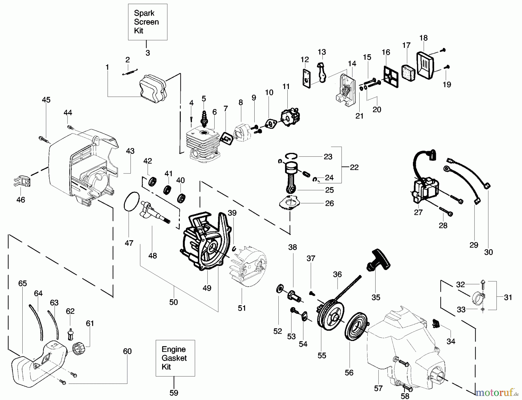  Poulan / Weed Eater Motorsensen, Trimmer FX25 (Type 1) - Weed Eater Featherlite Extreme String Trimmer Engine Assembly Type 1