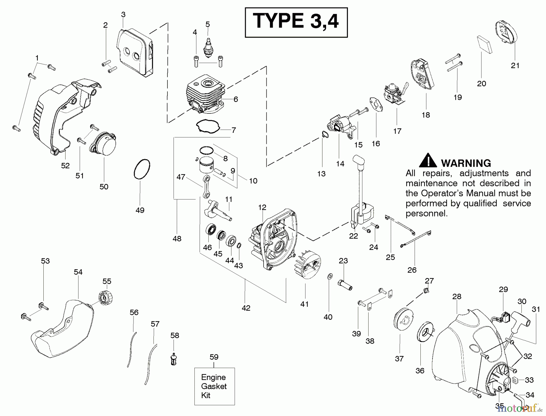  Poulan / Weed Eater Motorsensen, Trimmer FX26SC (Type 4) - Weed Eater Featherlite Extreme String Trimmer Engine Type 3,4