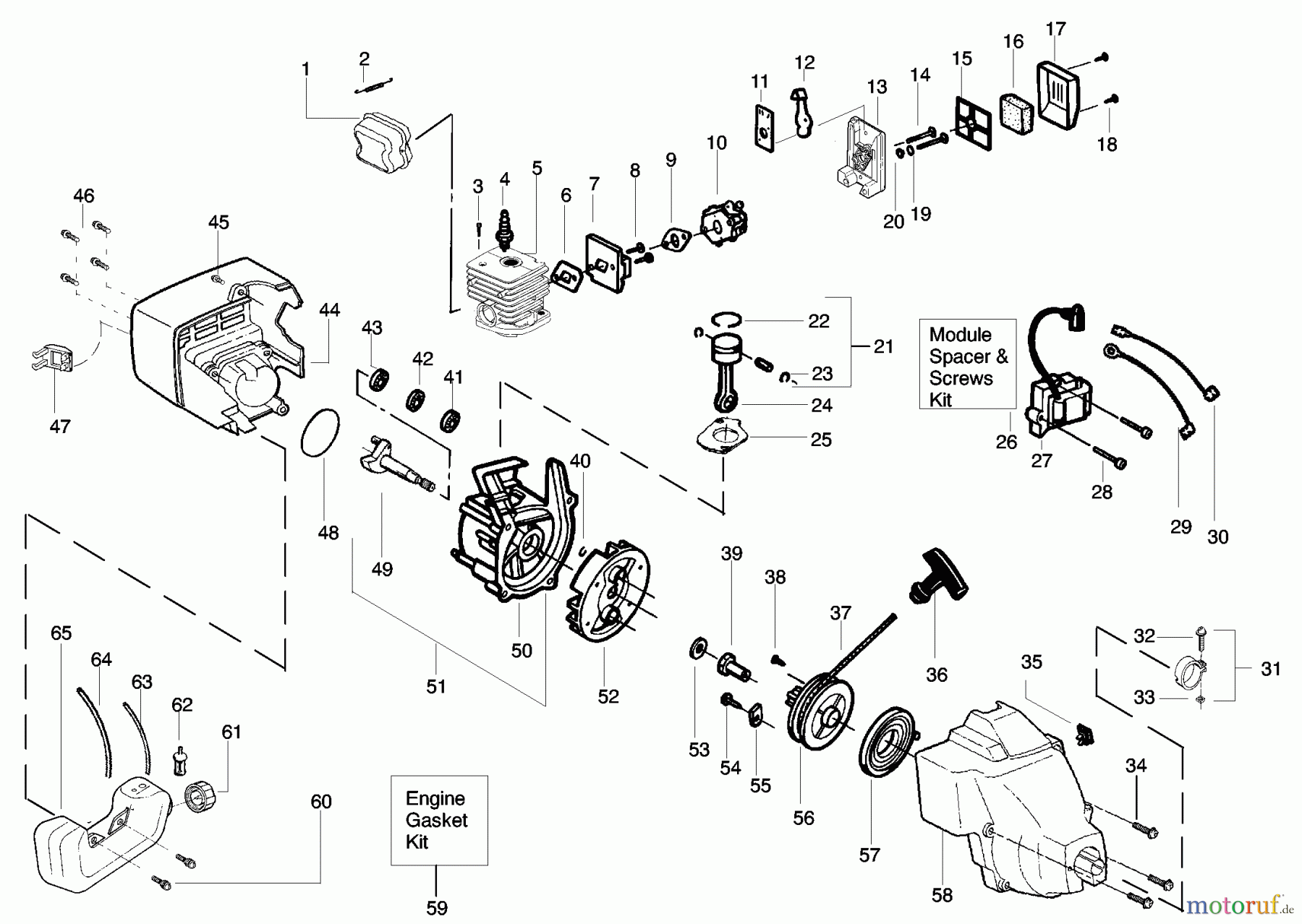 Poulan / Weed Eater Motorsensen, Trimmer PL25 (Type 4) - Poulan String Trimmer Engine Assembly
