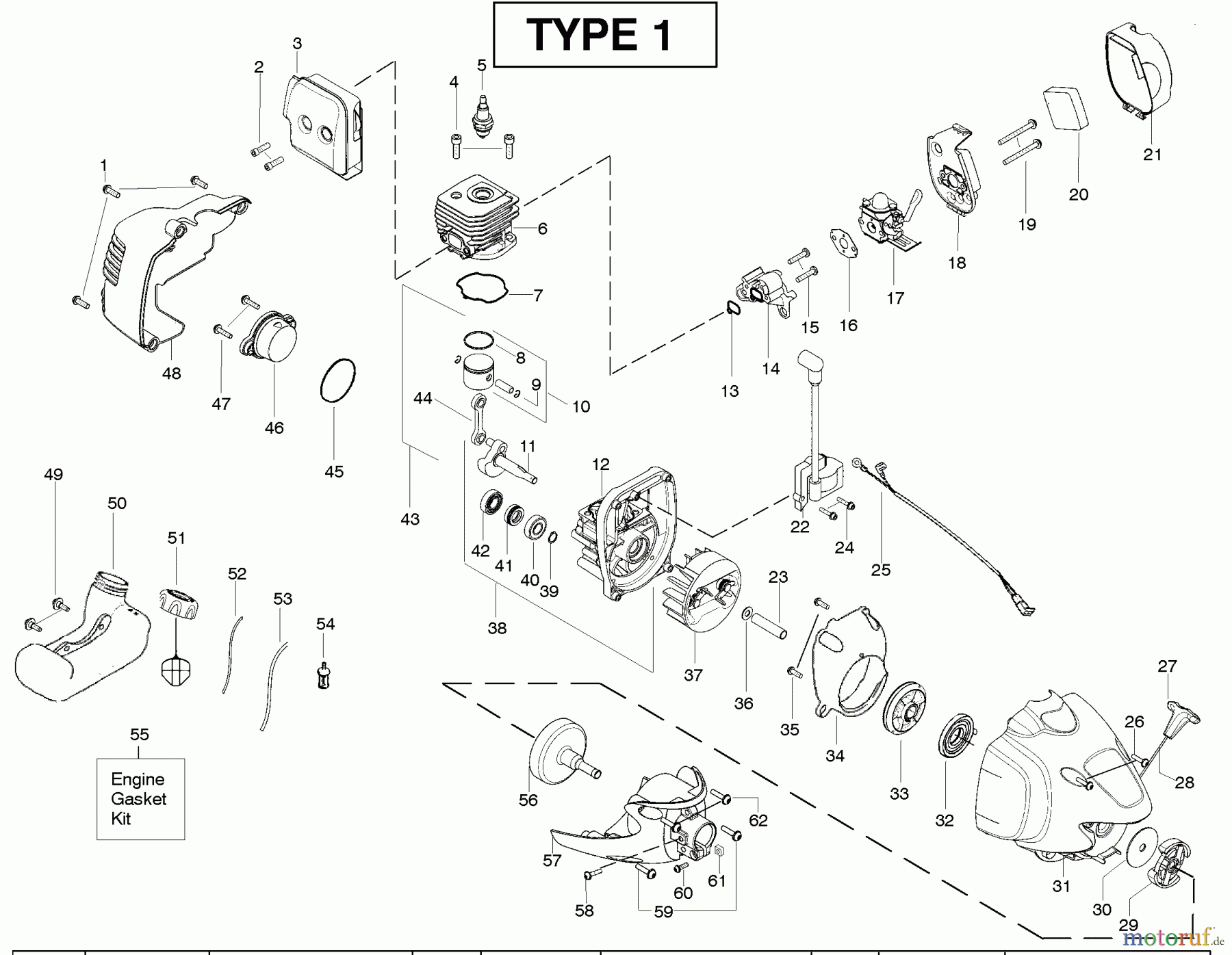  Poulan / Weed Eater Motorsensen, Trimmer PP125 (Type 1) - Poulan Pro String Trimmer Engine Type 1