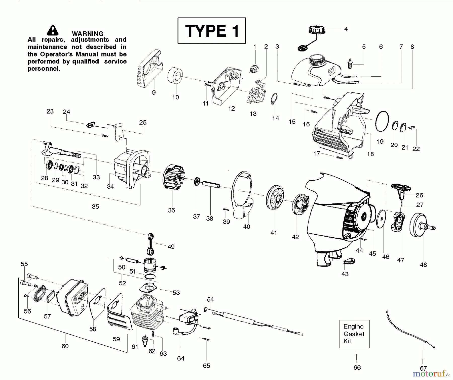  Poulan / Weed Eater Motorsensen, Trimmer PPB250E (Type 1) - Poulan Pro String Trimmer Engine Assembly Type 1