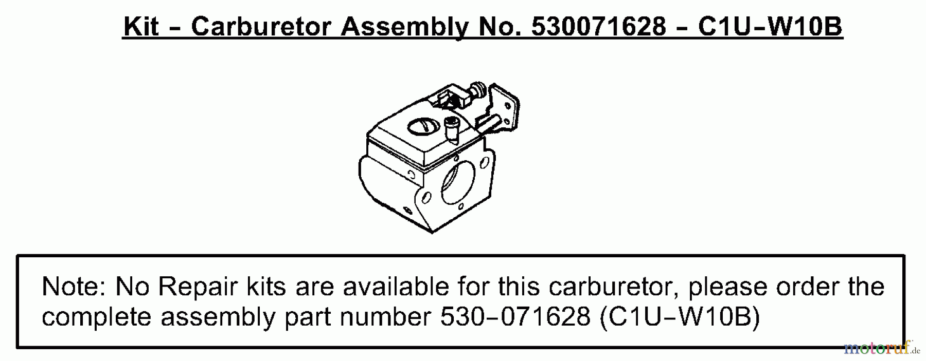 Poulan / Weed Eater Motorsensen, Trimmer TE450CXL LE (Type 2) - Poulan String Trimmer Carburetor Assembly (C1U-W10B) P/N 530071628