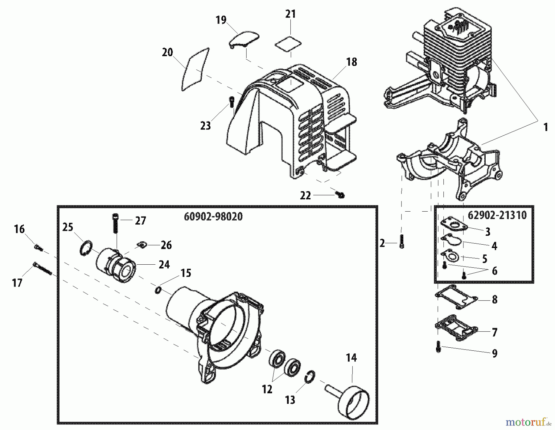 Shindaiwa Trimmer, Faden / Bürste T2500 - Shindaiwa String Trimmer Cylinder Block, Fan Cover