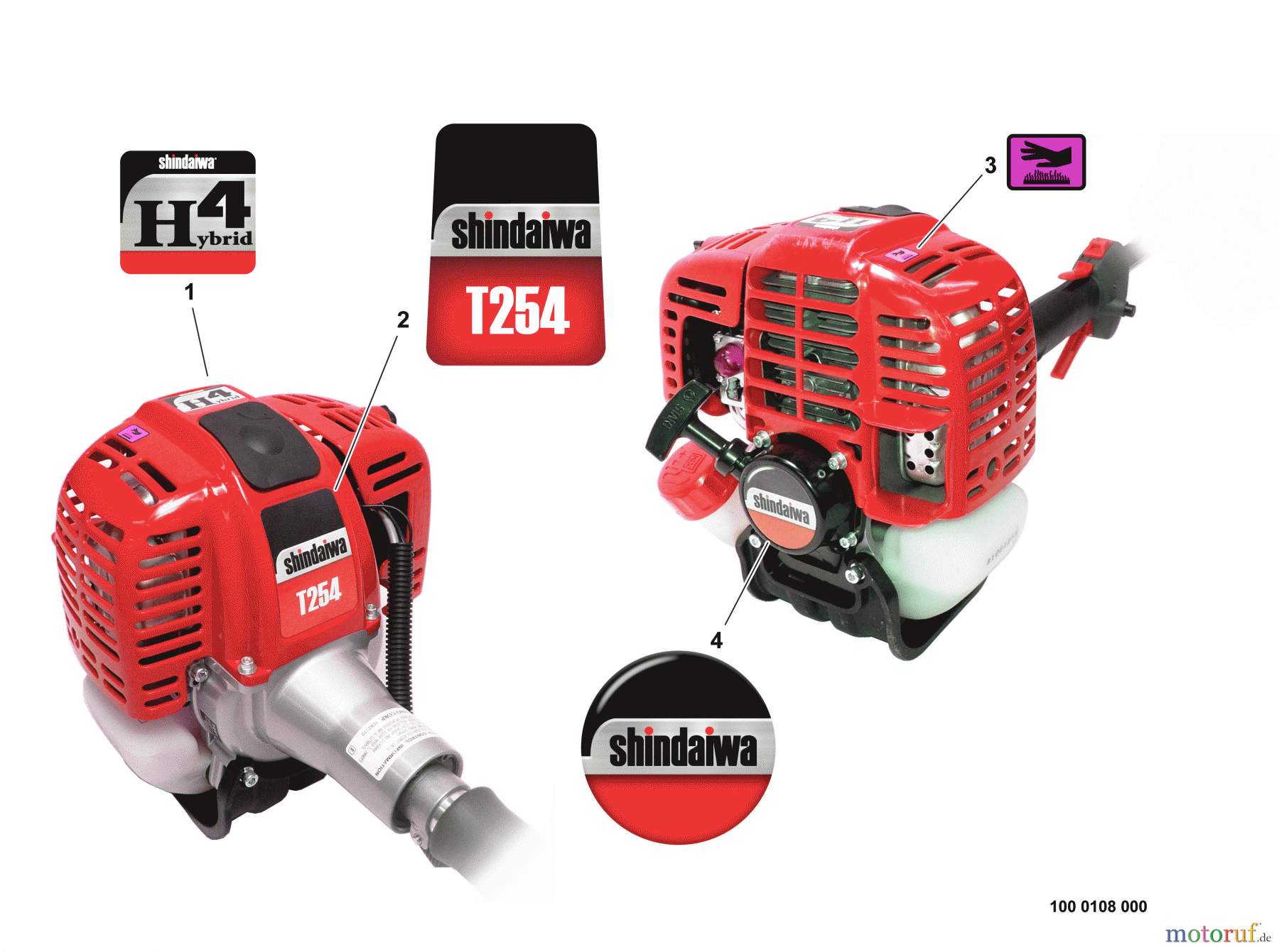 Shindaiwa Trimmer, Faden / Bürste T254 - Shindaiwa String Trimmer, S/N: T10311001001 - T10311999999 Labels
