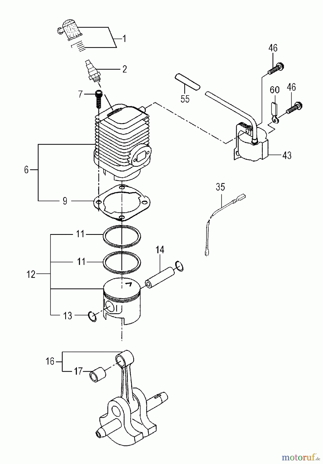Tanaka Sonstiges Moby - Tanaka X 25cc PowerBoard Engine / Cylinder, Piston, Crankshaft, Ignition