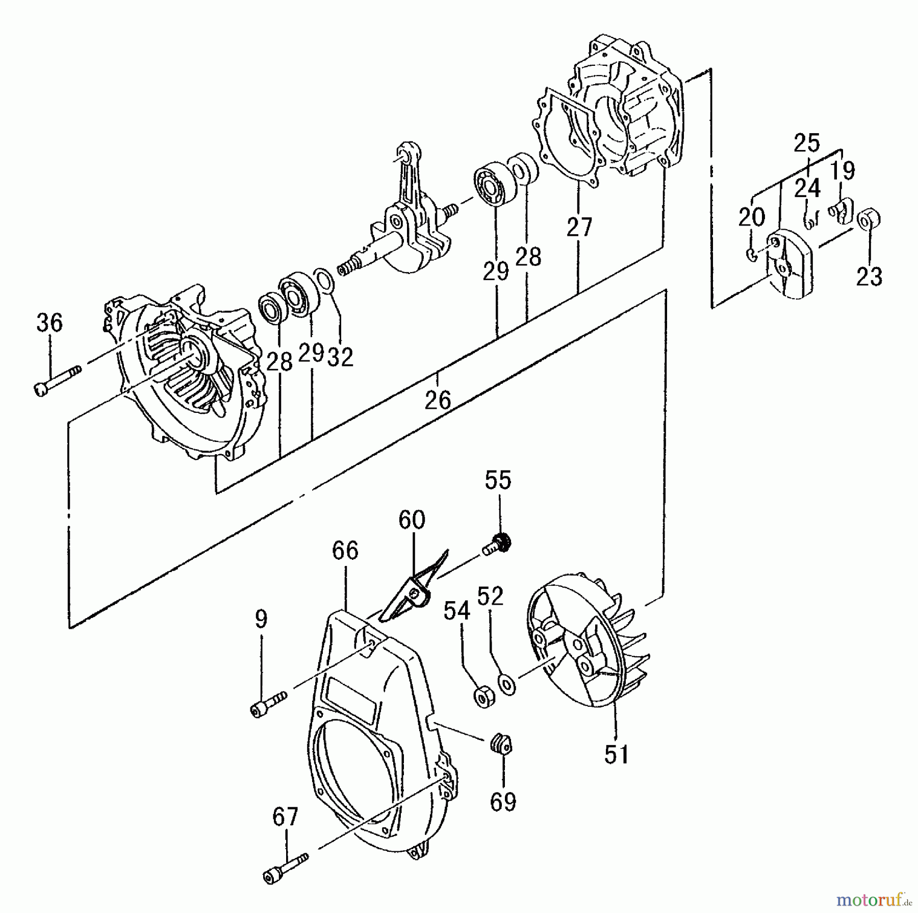  Tanaka Sonstiges TPB-400GX - Tanaka 40cc PowerBoard Crankcase, Flywheel, Starter Pulley