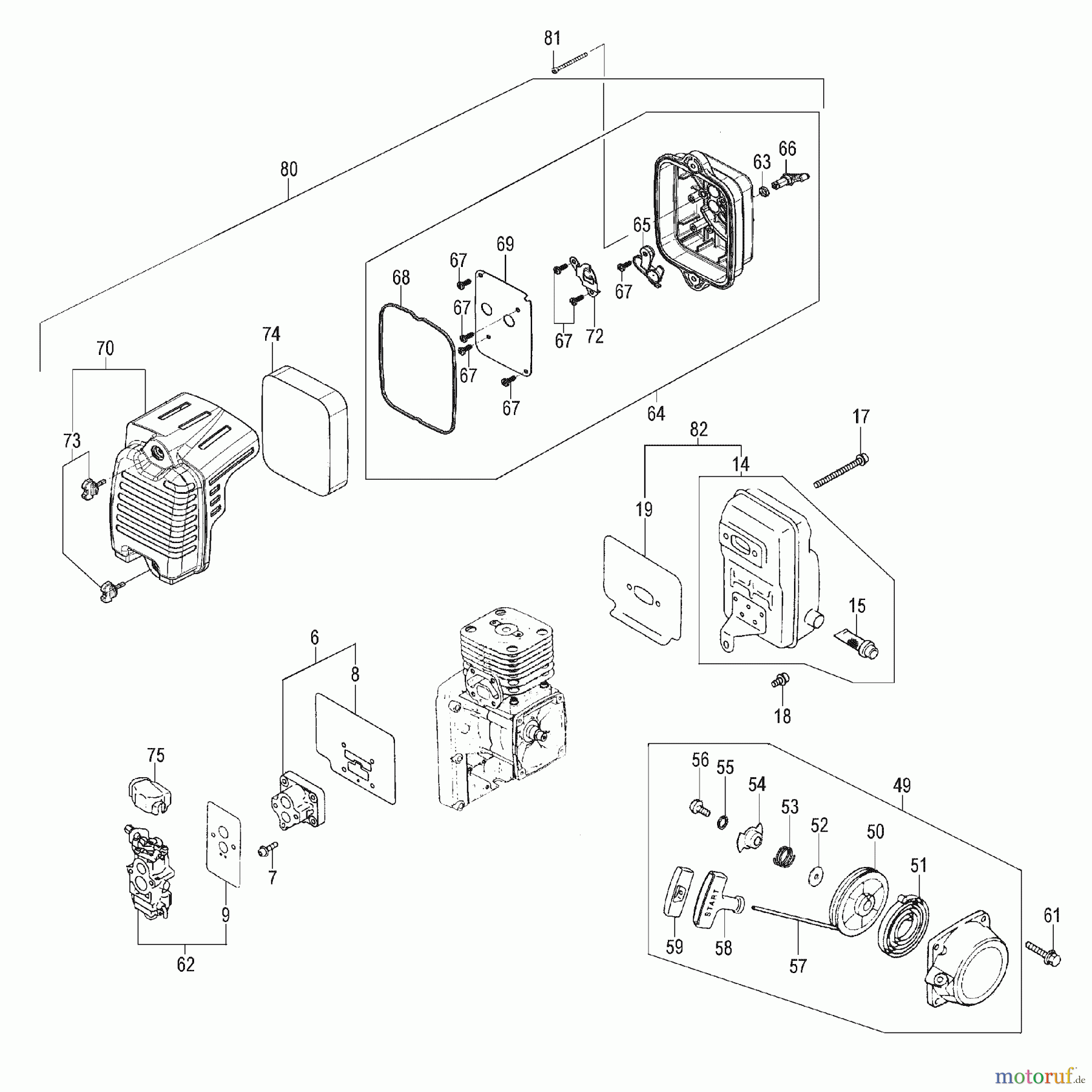  Tanaka Blasgeräte, Sauger, Häcksler, Mulchgeräte TBL-7800R - Tanaka Backpack Blower Carburetor, Starter & Muffler