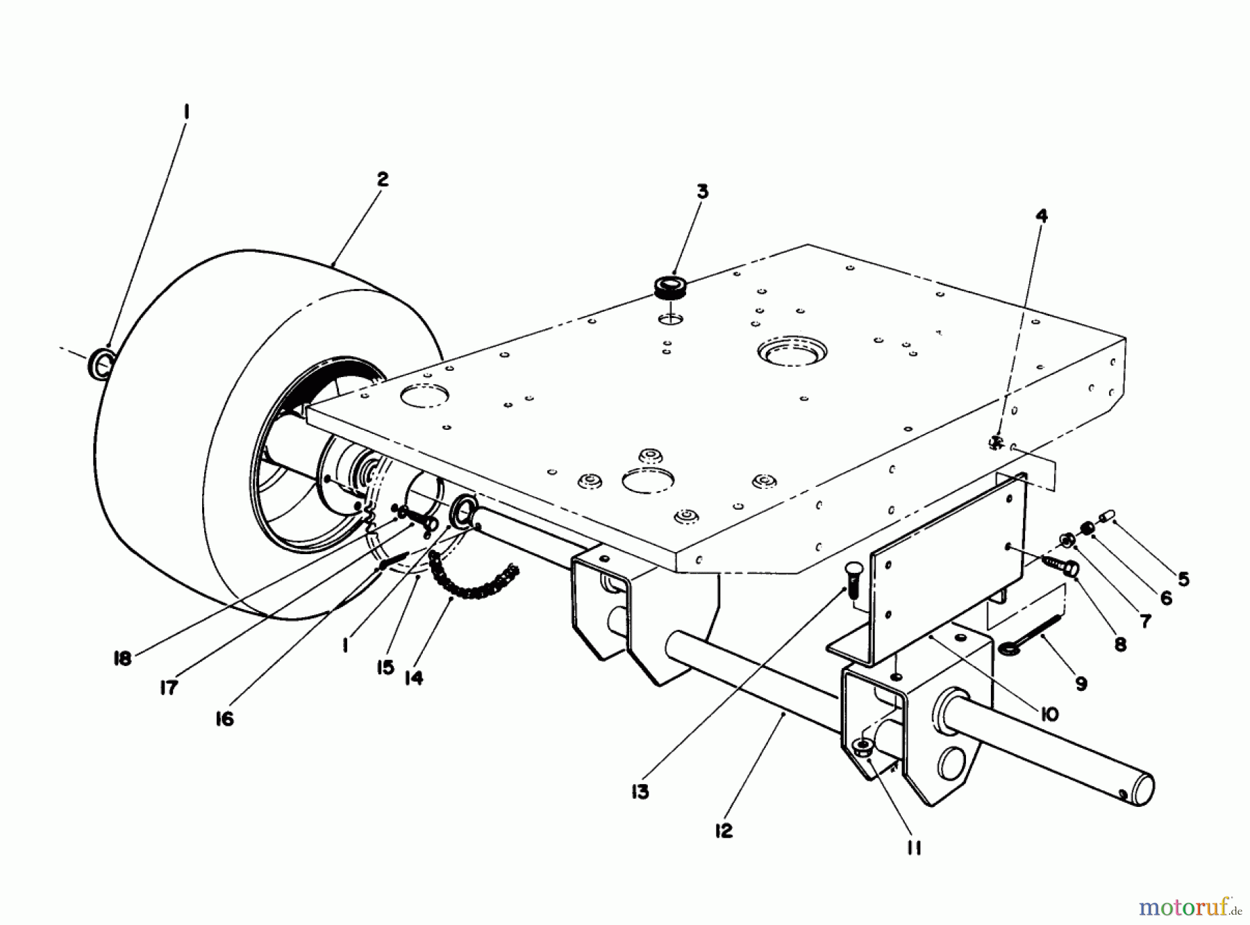 Toro Neu Mowers, Rear-Engine Rider 55620 - Toro HMR-1600, 1989 (9000001-9999999) REAR WHEEL & AXLE ASSEMBLY