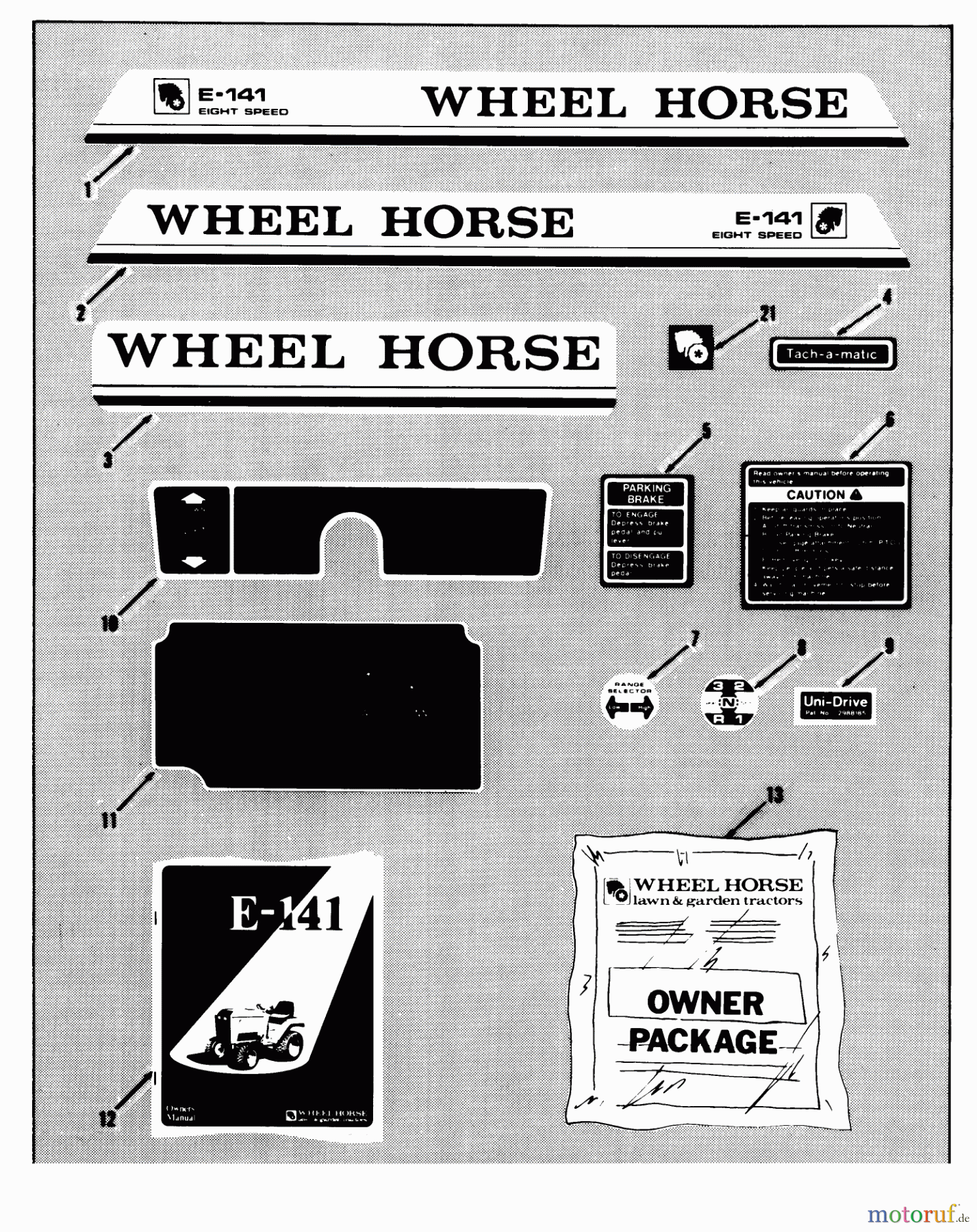  Toro Neu Mowers, Lawn & Garden Tractor Seite 1 01-14E801 (E-141) - Toro E-141 8-Speed Tractor, 1983 DECALS