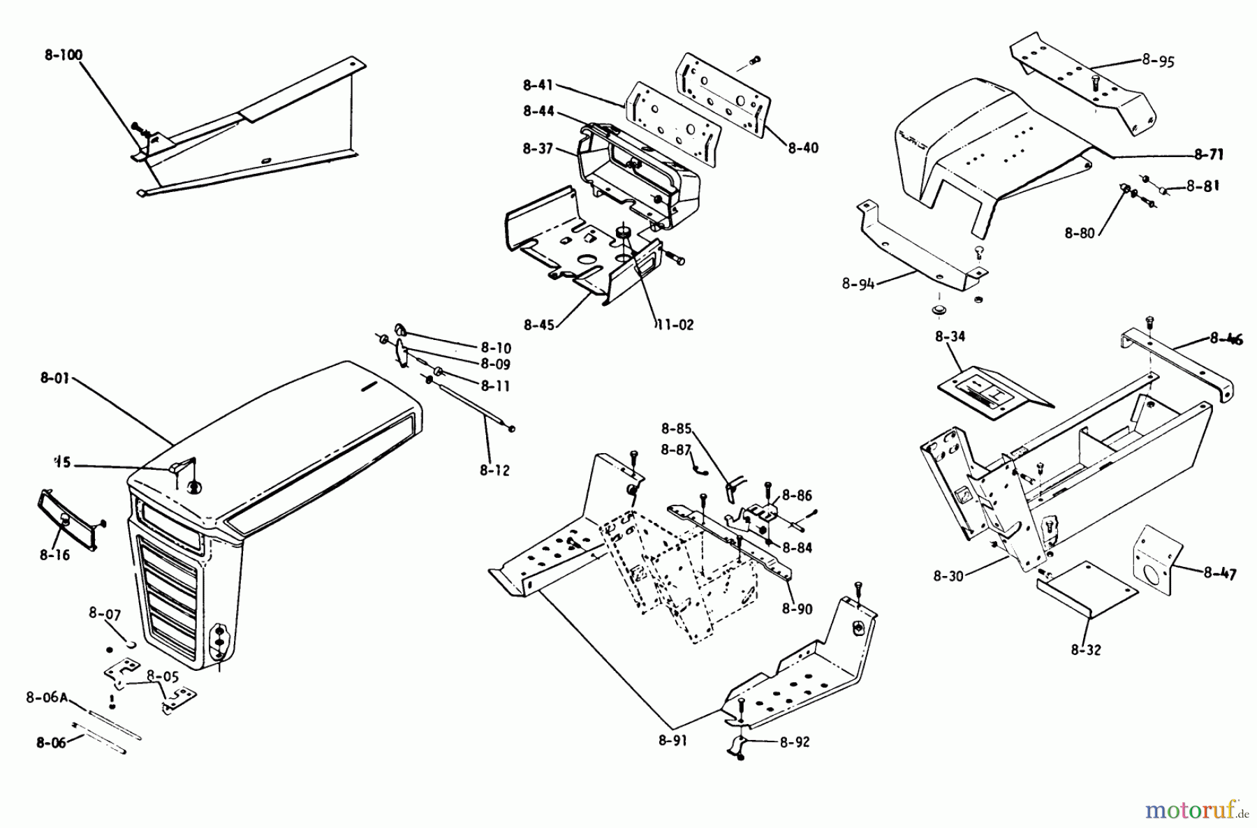  Toro Neu Mowers, Lawn & Garden Tractor Seite 1 1-0330 - Toro Raider 8 Tractor, 1972 8.000 SHEET METAL AND COVERS (PLATE 8.1)