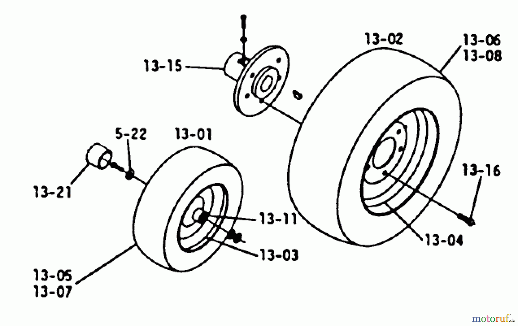  Toro Neu Mowers, Lawn & Garden Tractor Seite 1 1-0470 - Toro 10 hp Automatic Tractor, 1973 PART LIST FOR 13.000 WHEELS AND TIRES (PLATE 13.1)