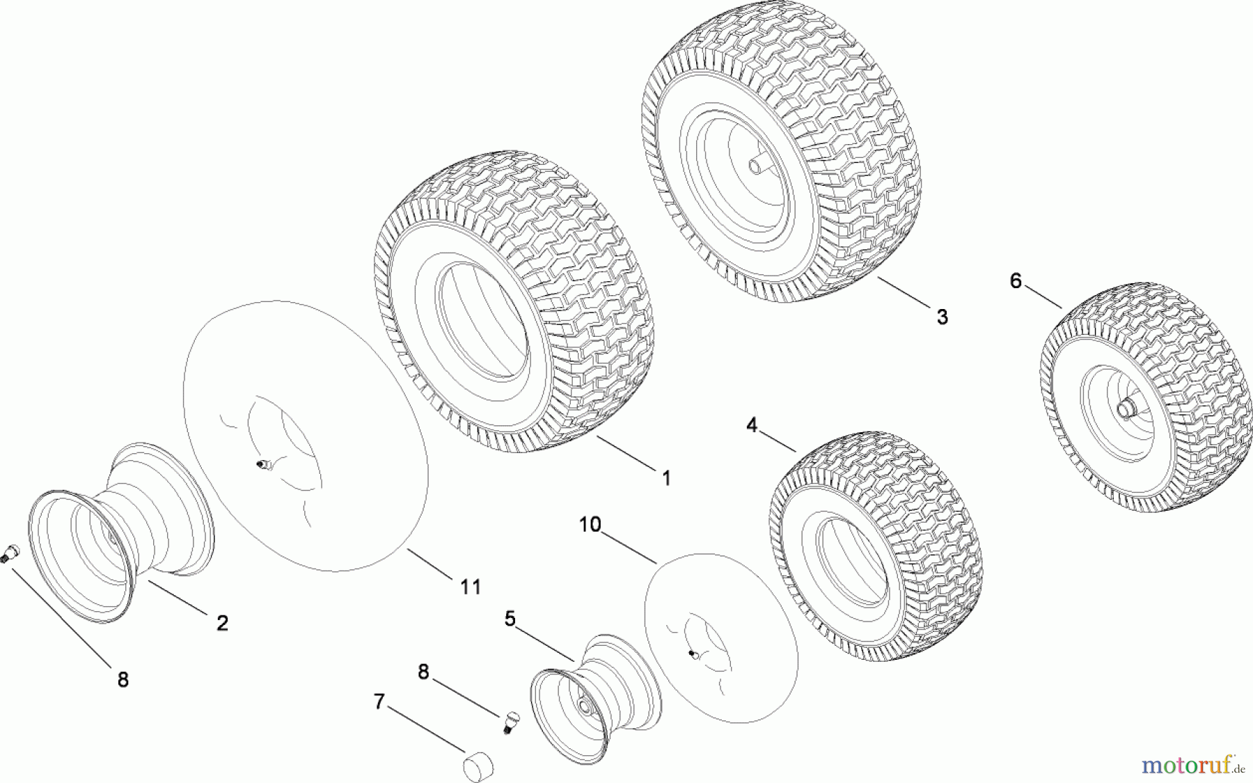  Toro Neu Mowers, Lawn & Garden Tractor Seite 1 13AL60RG048 (LX426) - Toro LX426 Lawn Tractor, 2008 (SN 1L107H10100-) FRONT AND REAR WHEEL ASSEMBLY