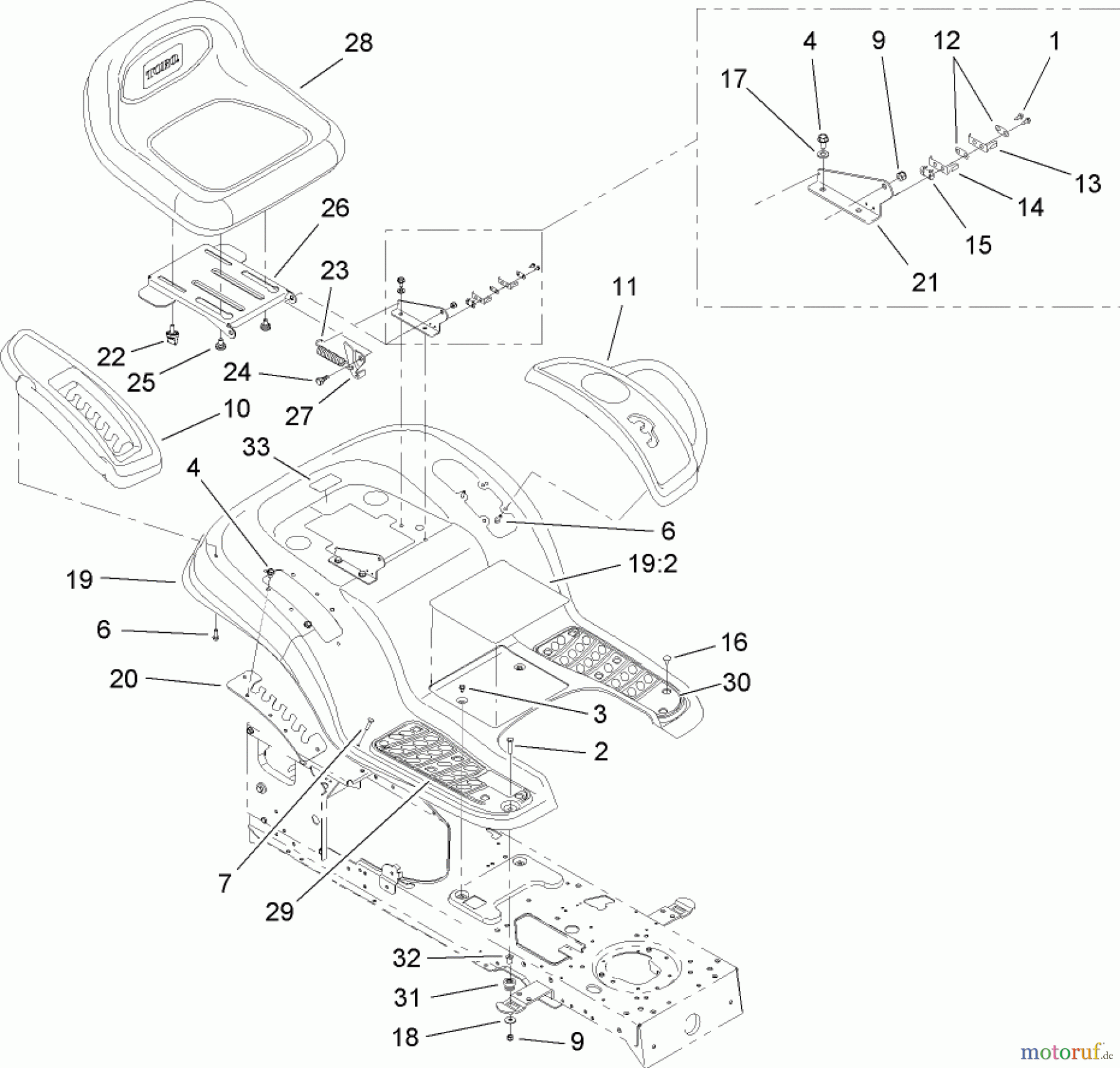  Toro Neu Mowers, Lawn & Garden Tractor Seite 1 13AP60RP544 (LX500) - Toro LX500 Lawn Tractor, 2006 (1A056B50000-) SEAT AND FENDER ASSEMBLY