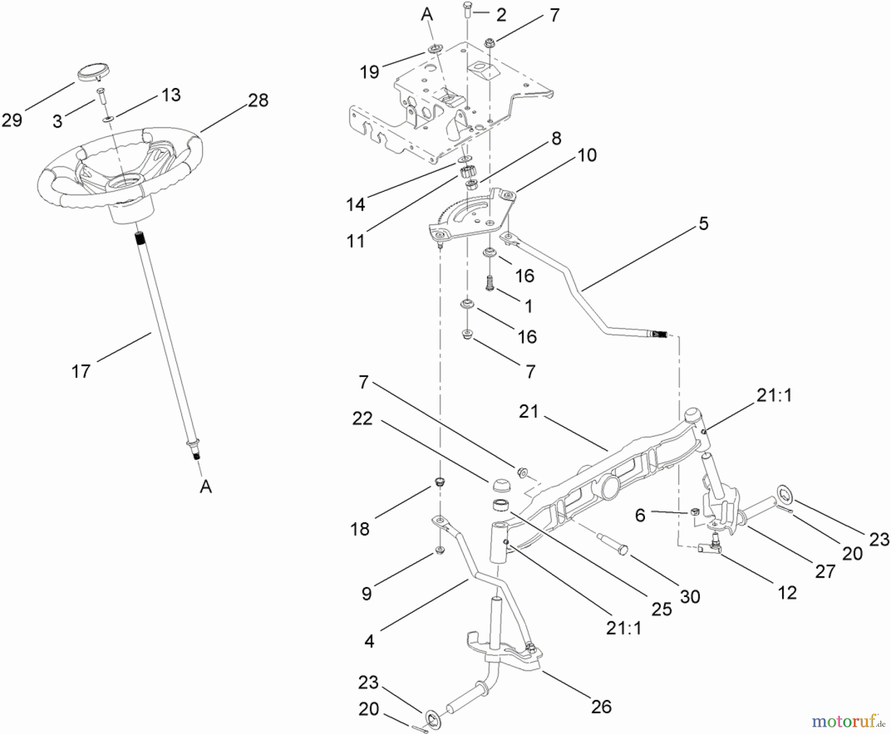  Toro Neu Mowers, Lawn & Garden Tractor Seite 1 13RT61RH244 (LX466) - Toro LX466 Lawn Tractor, 2008 (SN 1L137H10100-) STEERING AND FRONT AXLE ASSEMBLY