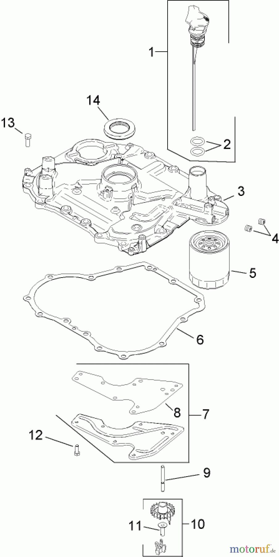 Toro Neu Mowers, Lawn & Garden Tractor Seite 1 13AX60RG744 (LX420) - Toro LX420 Lawn Tractor, 2006 (1L215B10000-) OIL PAN AND LUBRICATION ASSEMBLY KOHLER SV540-0019