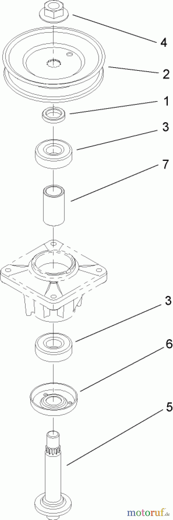  Toro Neu Mowers, Lawn & Garden Tractor Seite 1 13AX60RH744 (LX460) - Toro LX460 Lawn Tractor, 2006 (1A056B50000-) SINGLE PULLEY SPINDLE ASSEMBLY NO. 112-0311