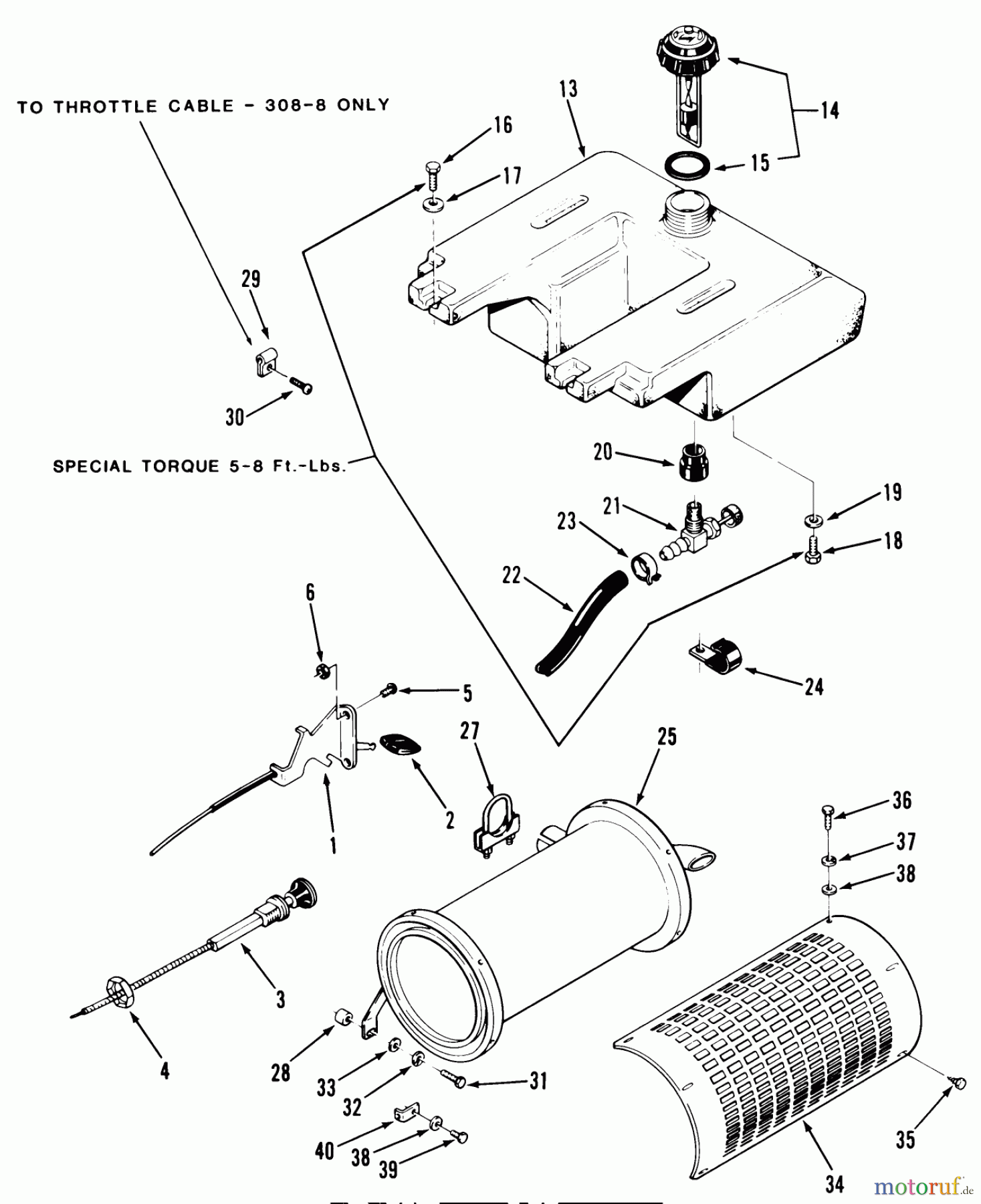  Toro Neu Mowers, Lawn & Garden Tractor Seite 1 21-08K803 (308-8) - Toro 308-8 Tractor, 1987 THROTTLE CHOKE AND FUEL SYSTEM