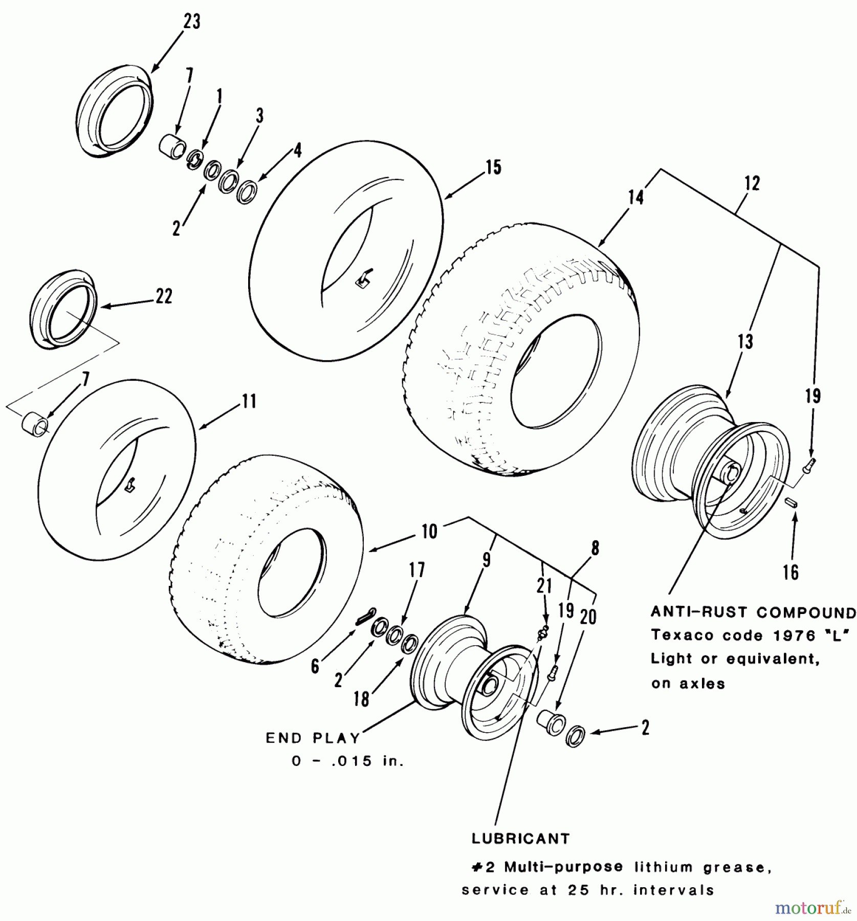 Toro Neu Mowers, Lawn & Garden Tractor Seite 1 22-11B502 (211-5) - Toro 211-5 Tractor, 1986 WHEELS AND TIRES