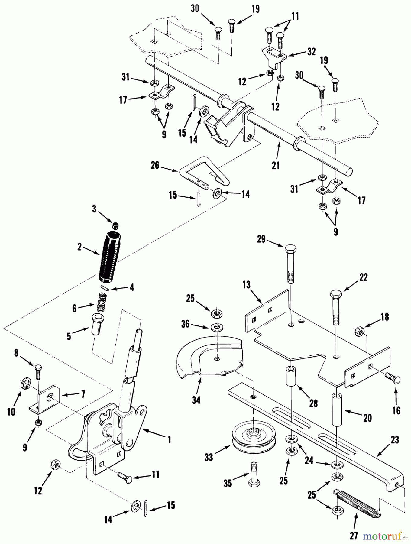 Toro Neu Mowers, Lawn & Garden Tractor Seite 1 22-13KE01 (252-H) - Toro 252-H Tractor, 1988 ATTACHMENT LIFT AND MOWER BELT TENSIONER