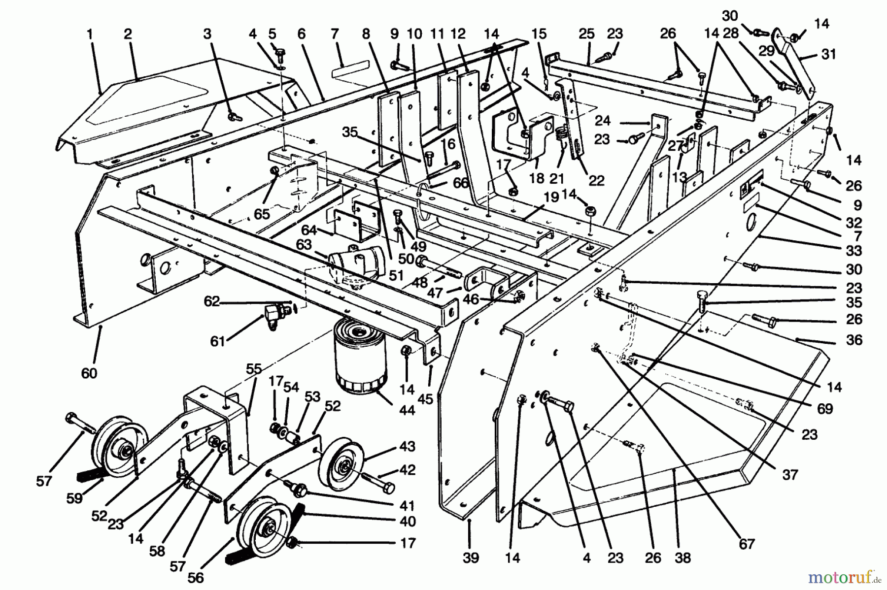 Toro Neu Mowers, Lawn & Garden Tractor Seite 1 30610 (120) - Toro Proline 120, 1995 (591300-599999) FRAME & JACKSHAFT ASSEMBLY