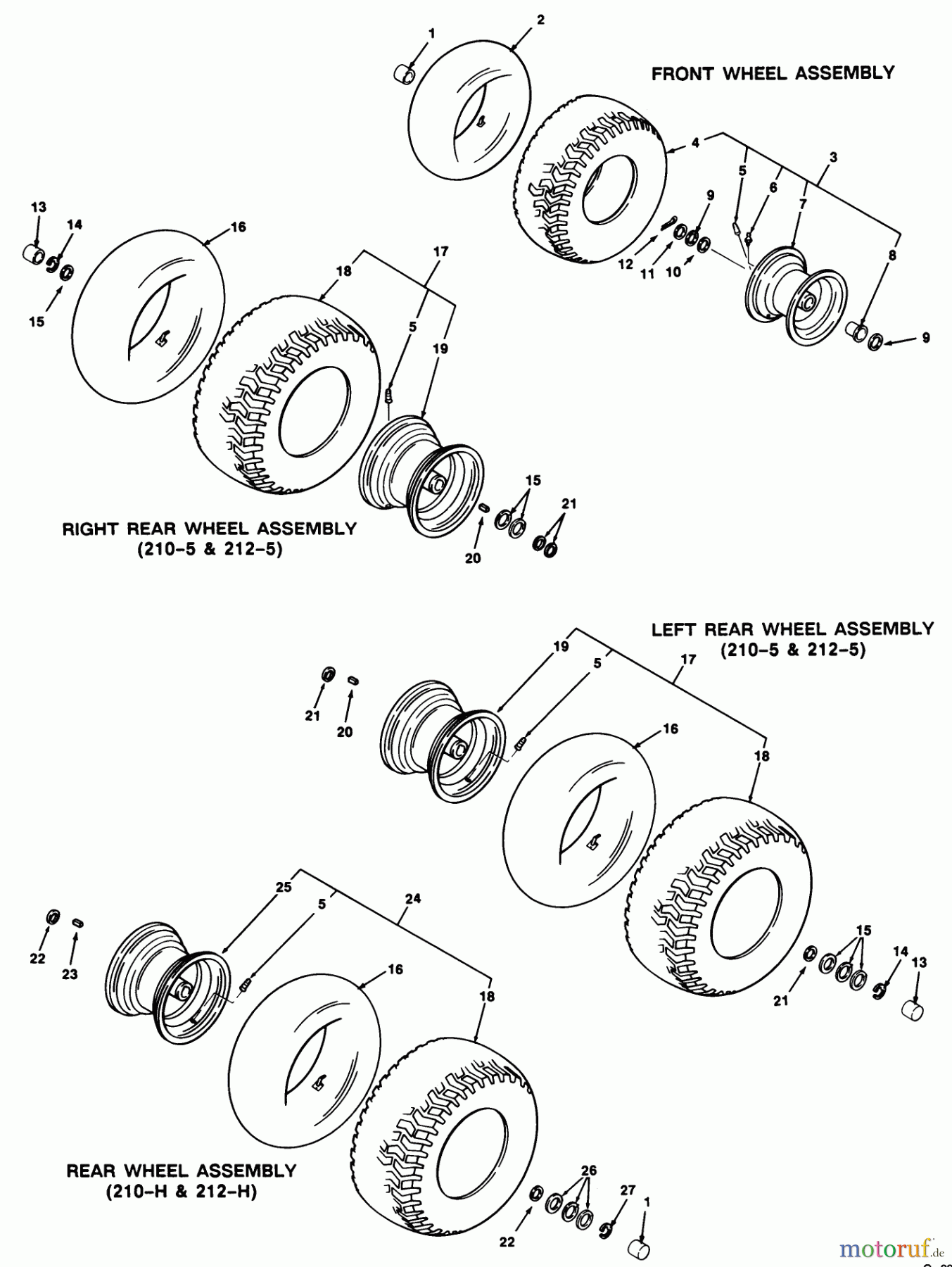 Toro Neu Mowers, Lawn & Garden Tractor Seite 1 32-10BE03 (210-H) - Toro 210-H Tractor, 1992 (2000001-2999999) WHEEL & TIRE ASSEMBLY
