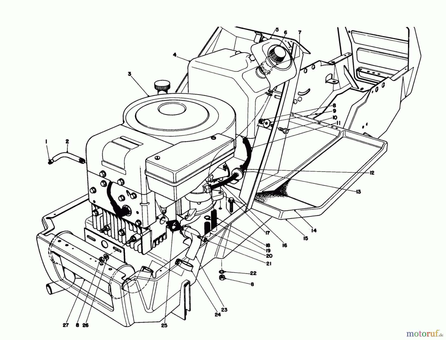 Toro Neu Mowers, Lawn & Garden Tractor Seite 1 57300 (8-32) - Toro 8-32 Front Engine Rider, 1982 (2000001-2999999) ENGINE ASSEMBLY MODEL 57300