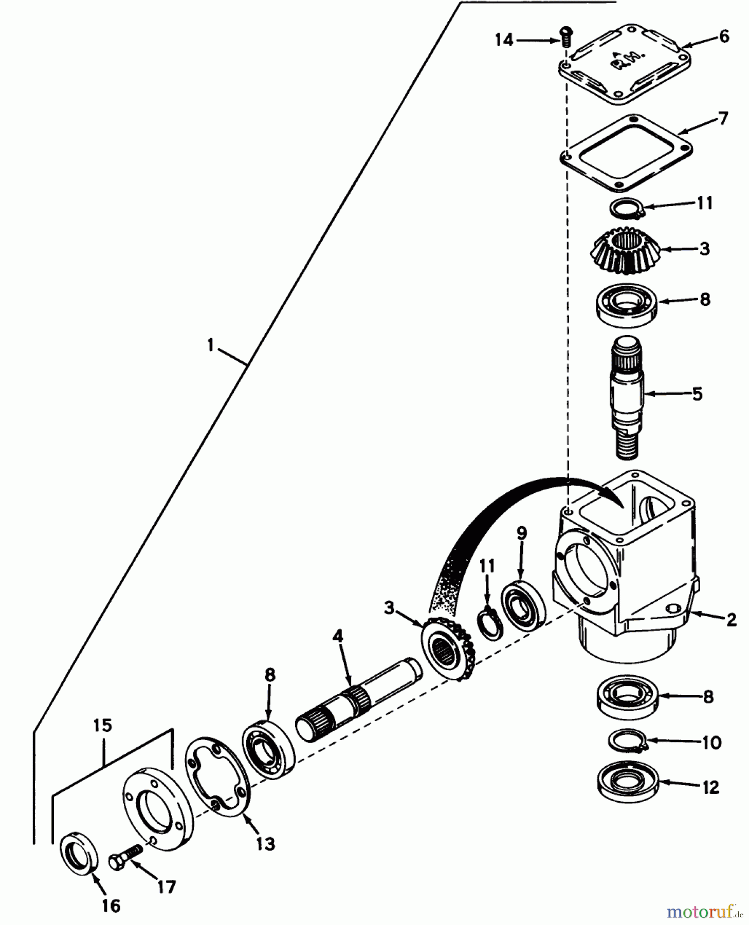  Toro Neu Mowers, Lawn & Garden Tractor Seite 1 55402 (960) - Toro 960 Suburban Lawn Tractor, 1969 (9000001-9999999) RIGHT ANGLE GEAR BOX ASSEMBLY