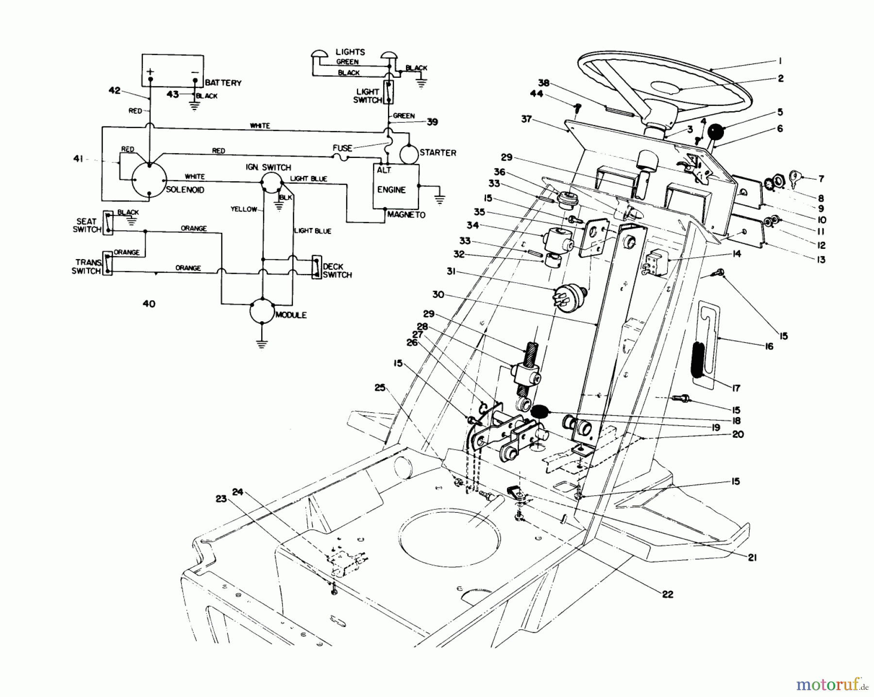  Toro Neu Mowers, Lawn & Garden Tractor Seite 1 57300 (8-32) - Toro 8-32 Front Engine Rider, 1977 (7000001-7999999) STEERING WHEEL & DASH ASSEMBLY