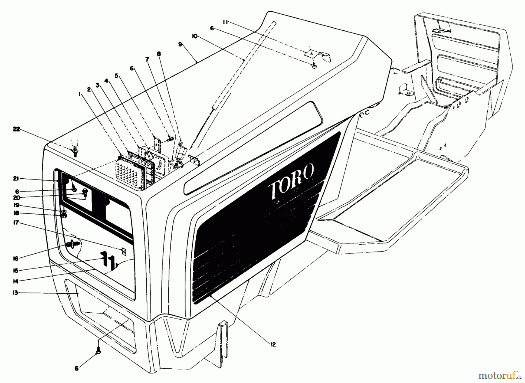  Toro Neu Mowers, Lawn & Garden Tractor Seite 1 57357 (11-44) - Toro 11-44 Lawn Tractor, 1983 (3000001-3999999) HOOD ASSEMBLY