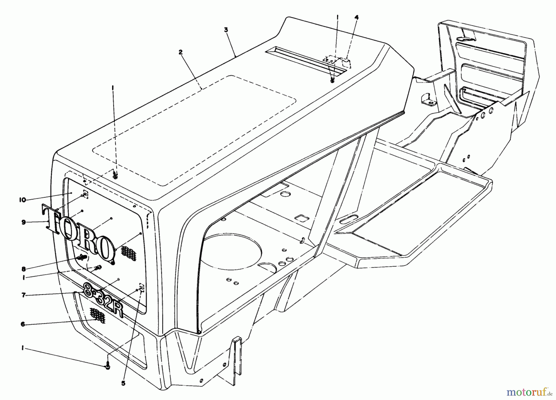 Toro Neu Mowers, Lawn & Garden Tractor Seite 1 57375 - Toro 8 hp Front Engine Rider, 1979 (9000001-9999999) HOOD ASSEMBLY