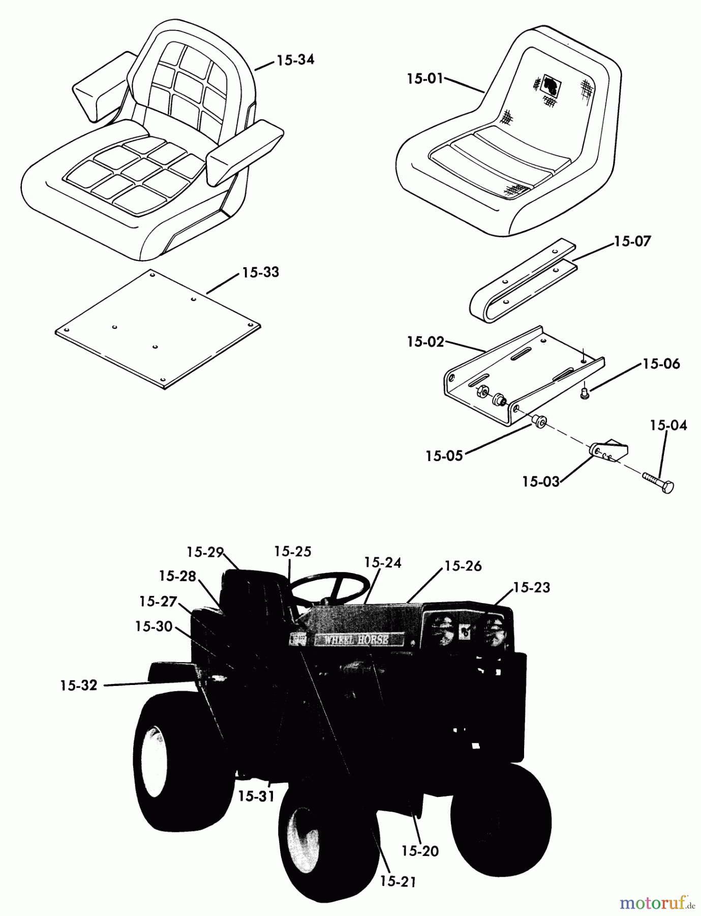 Toro Neu Mowers, Lawn & Garden Tractor Seite 1 61-16OS01 (D-160) - Toro D-160 Automatic Tractor, 1976 SEATS, DECALS, MISC. TRIM