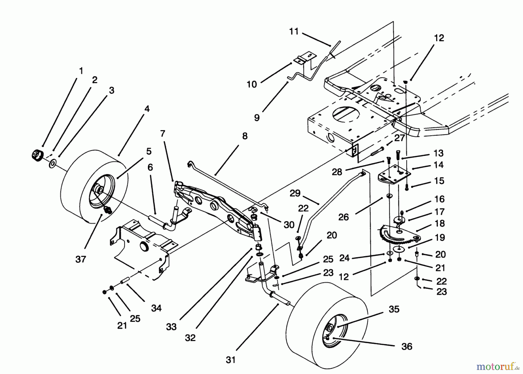 Toro Neu Mowers, Lawn & Garden Tractor Seite 1 71181 (12-38HXL) - Toro 12-38HXL Lawn Tractor, 1993 (3900001-3999999) FRONT AXLE ASSEMBLY